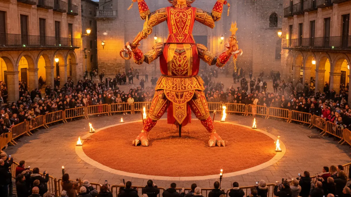 Image of a monumental Juanillo in a square in Cádiz, ready for burning.
