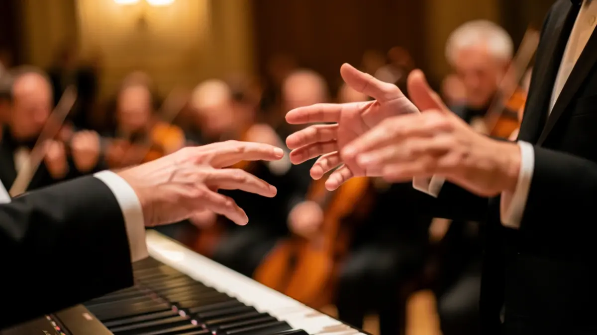 Close-up of an artistic director's hands coordinating a cultural project.