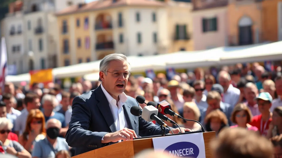 Generic image of a politician campaigning in an Andalusian urban setting.