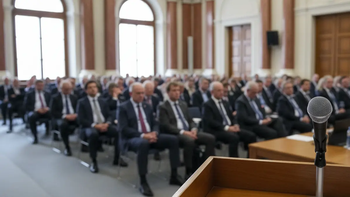 Generic image of a microphone on a podium during a political event.