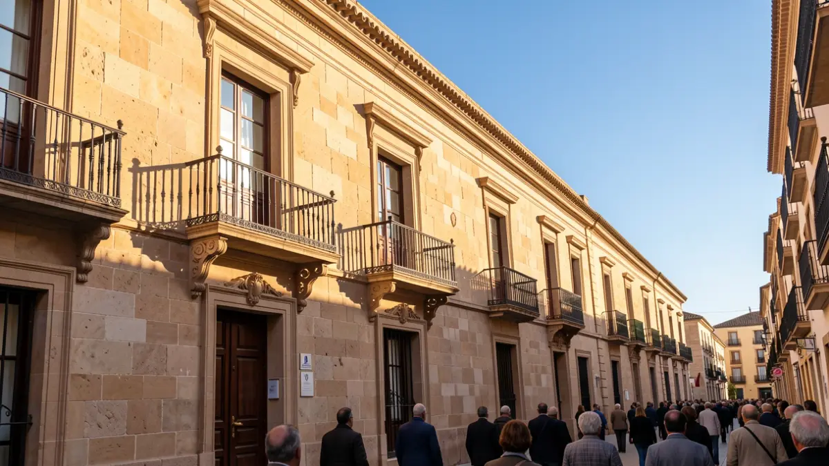 Imagen genérica de la fachada de un ayuntamiento andaluz con balcón ornamentado.