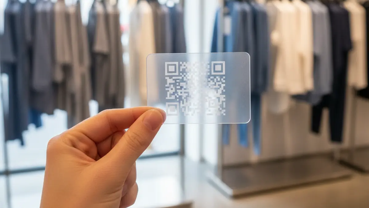 Generic image of a digital card with a QR code in a clothing store.