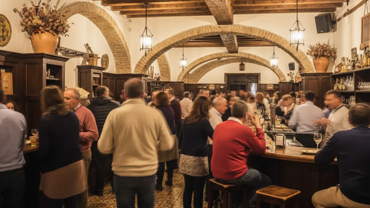 Imagen genérica de un interior de taberna tradicional española con ambiente animado.
