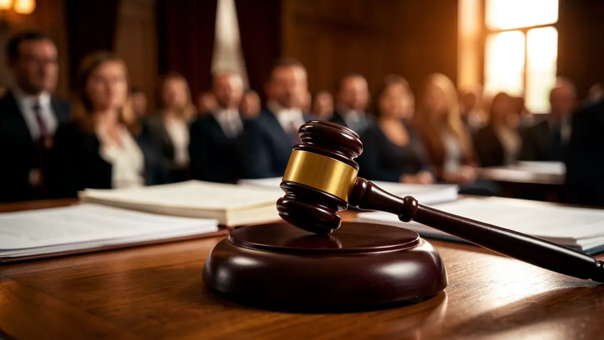 Generic image of a judge's gavel on a desk with legal documents.