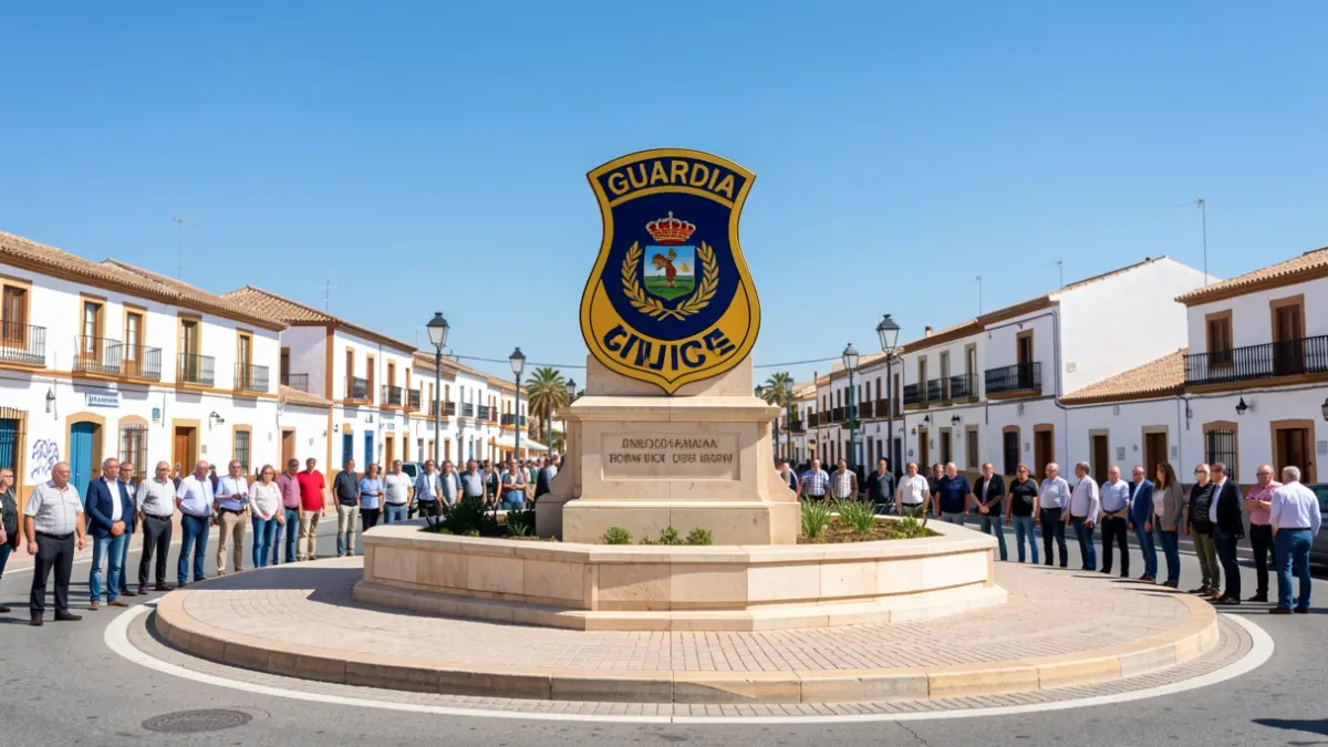 Glorieta en Chiclana con el escudo de la Guardia Civil.