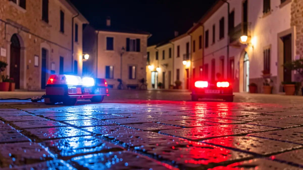 Generic image of police emergency lights reflecting on wet asphalt at night.