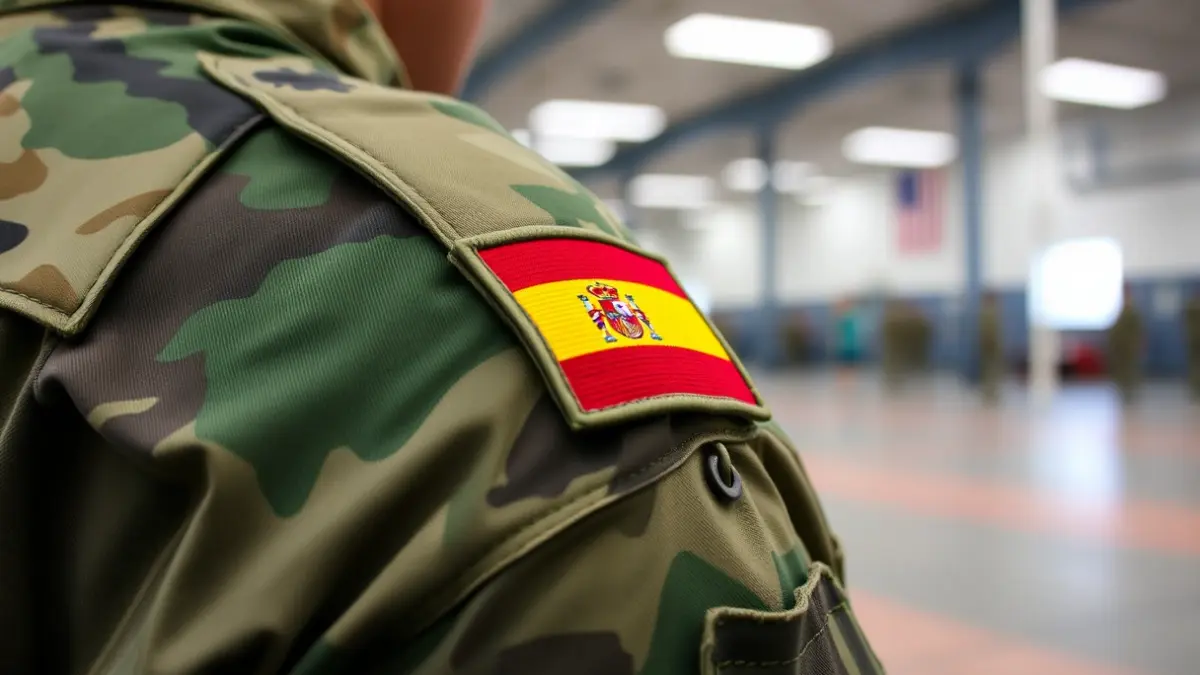 Generic image of a military uniform shoulder with a Spanish flag patch.