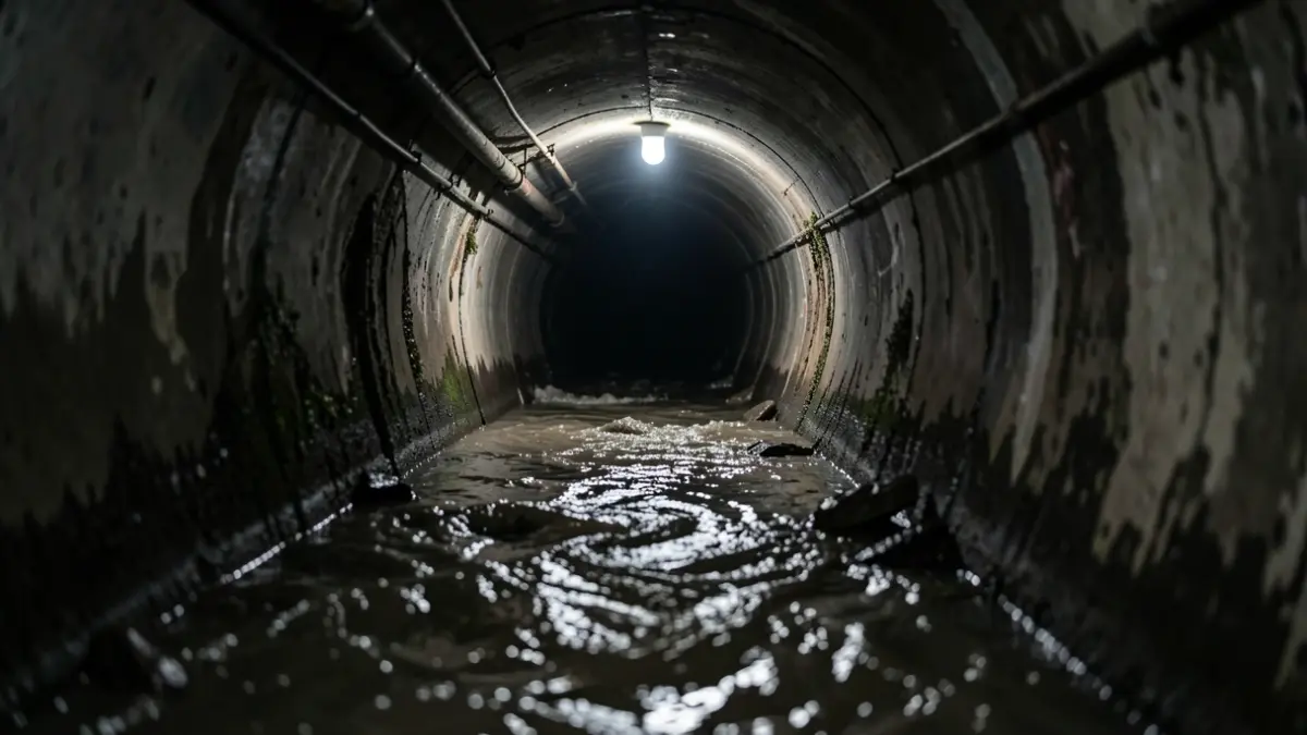 Imagen genérica de un túnel de alcantarillado oscuro y sucio.