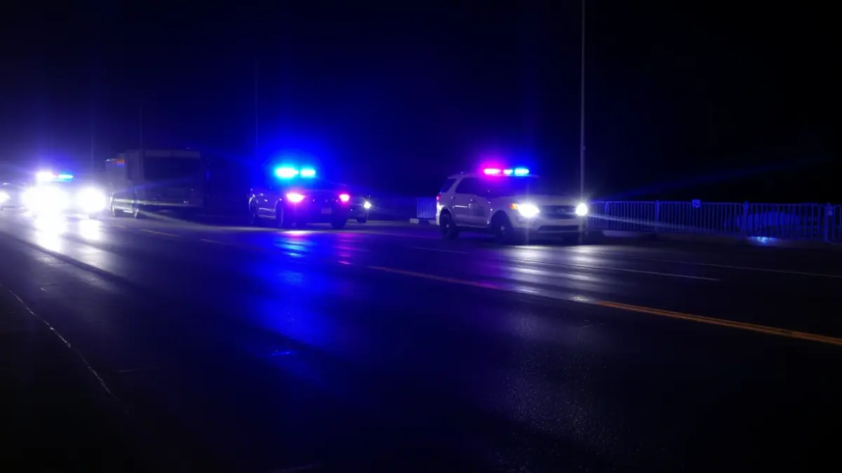 Imagen genérica de luces de emergencia en la noche, reflejadas en el asfalto mojado.