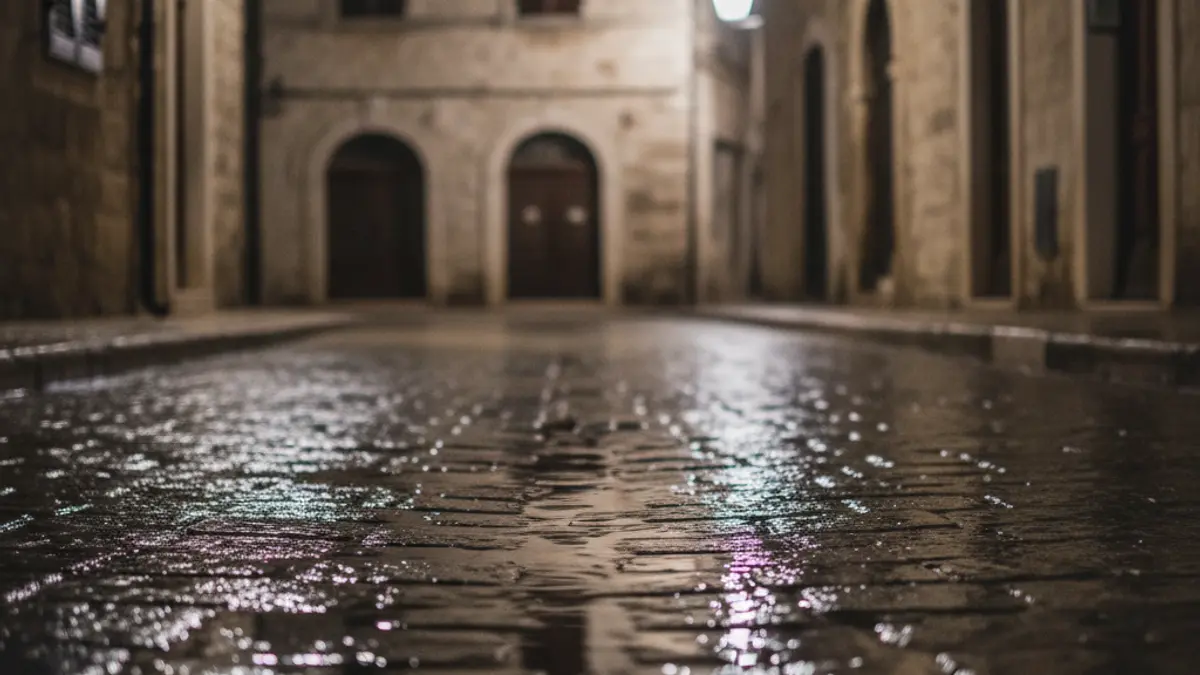 Generic image of emergency lights reflected on wet asphalt.