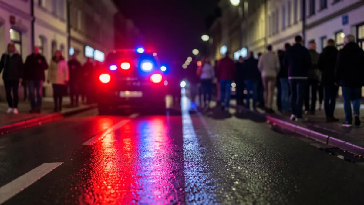 Generic image of police emergency lights reflecting on wet asphalt at night.