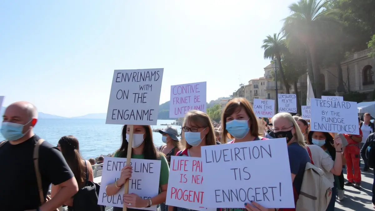 Generic image of an environmental protest next to a river.