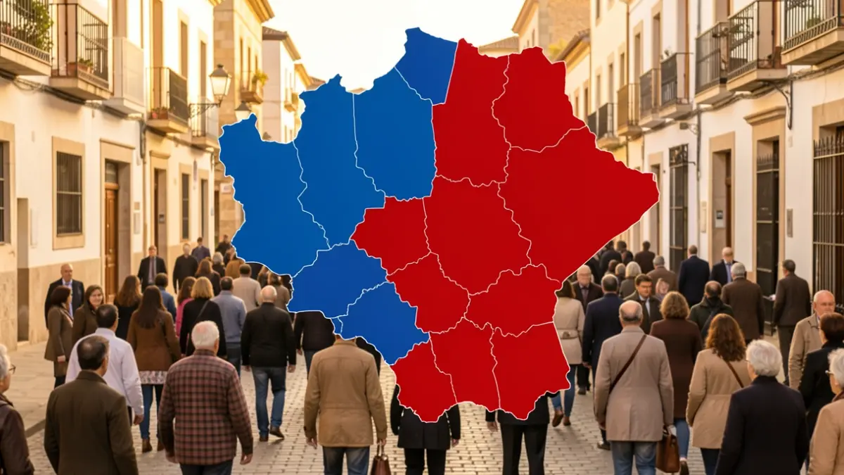 Mapa político de Andalucía que muestra un cambio de color de azul a rojo a lo largo de las décadas, con énfasis en la provincia de Córdoba.