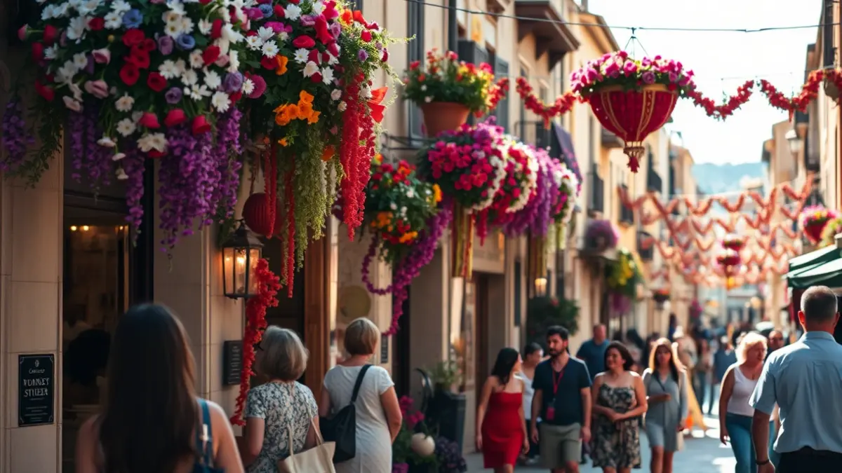Image of the May Crosses in Cordoba, with flowers and festive atmosphere.