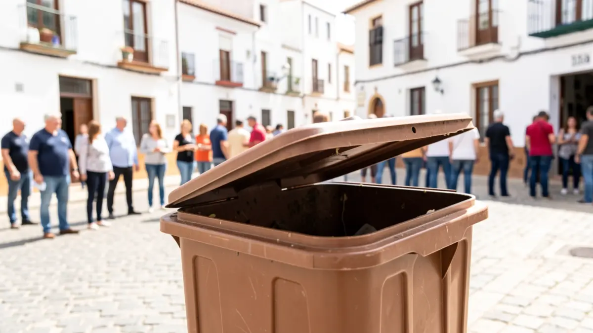 Generic image of a brown bin for organic waste in an Andalusian urban setting.
