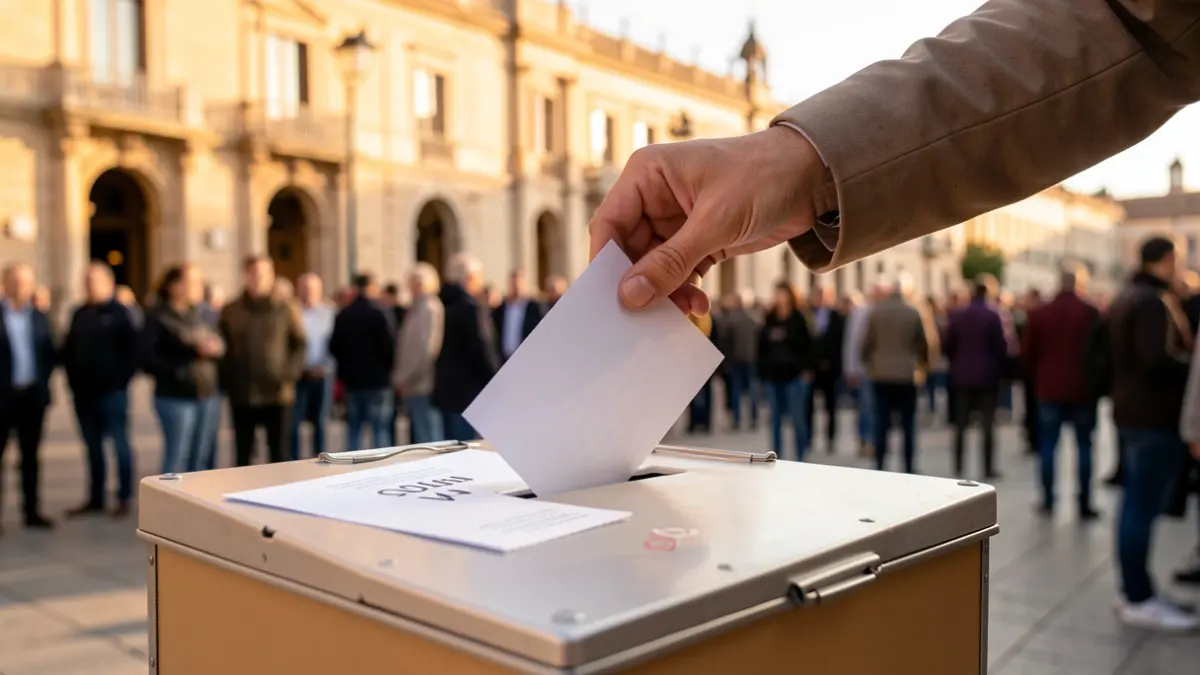 Imagen genérica de una urna electoral con una mano depositando un voto frente al Parlamento de Andalucía.