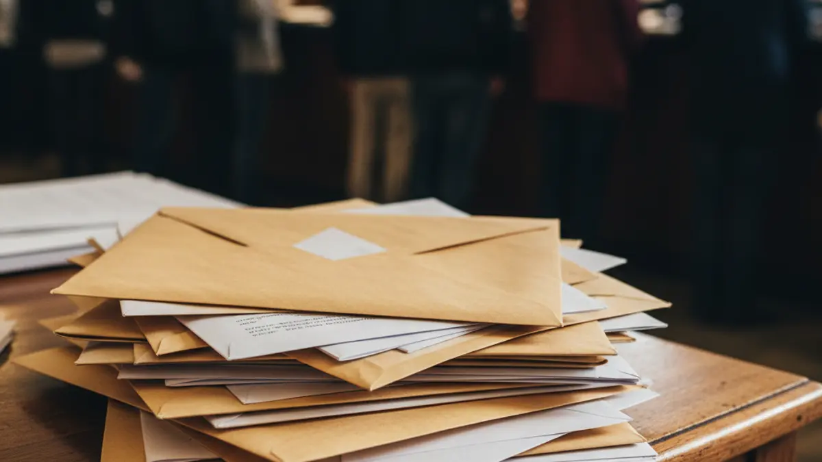 Generic image of documents and envelopes in a post office.