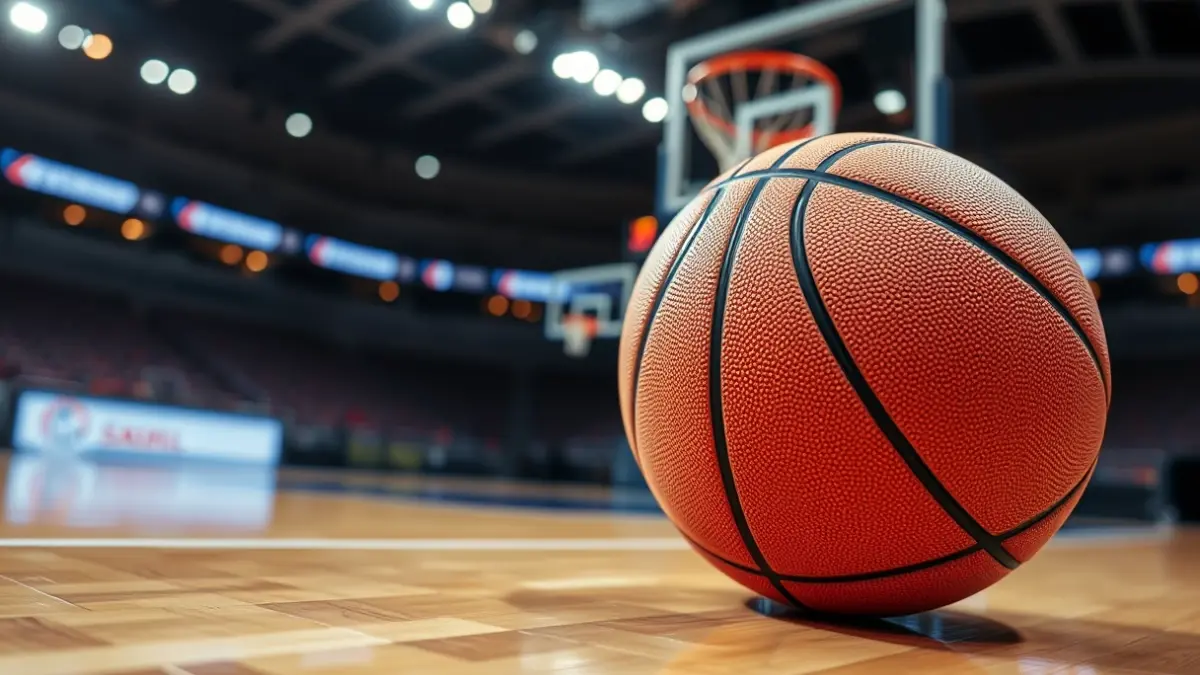 Generic image of a basketball on a court.