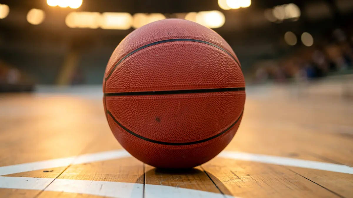 Generic image of a basketball on a court.