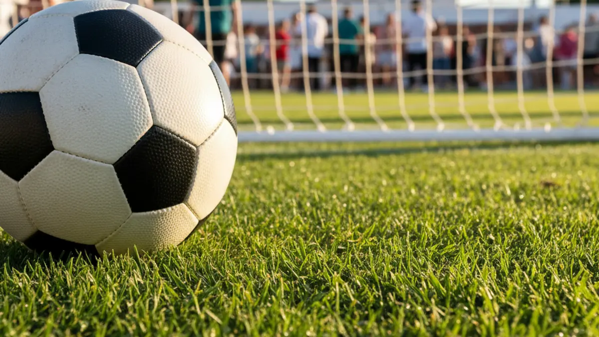 Imagen genérica de un balón de fútbol sobre césped, con una portería al fondo.