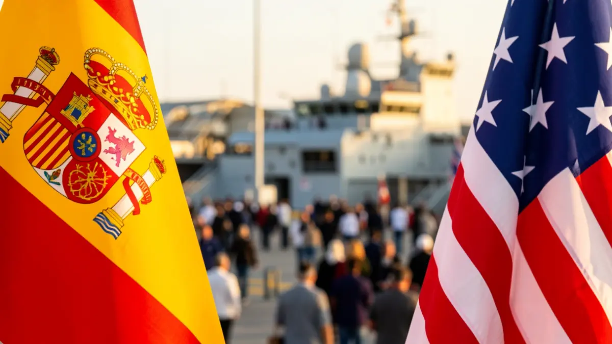 Spanish and US flags at the Rota Base.