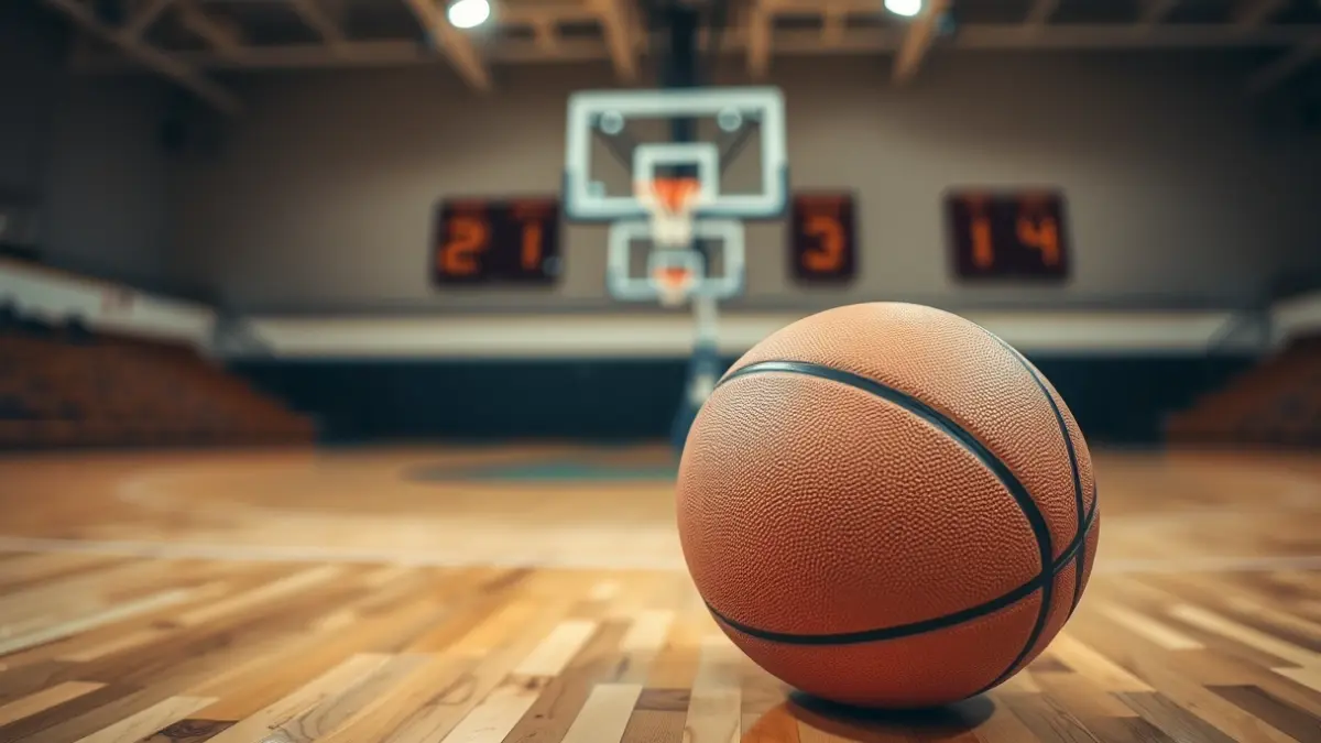 Generic image of a basketball on a court.