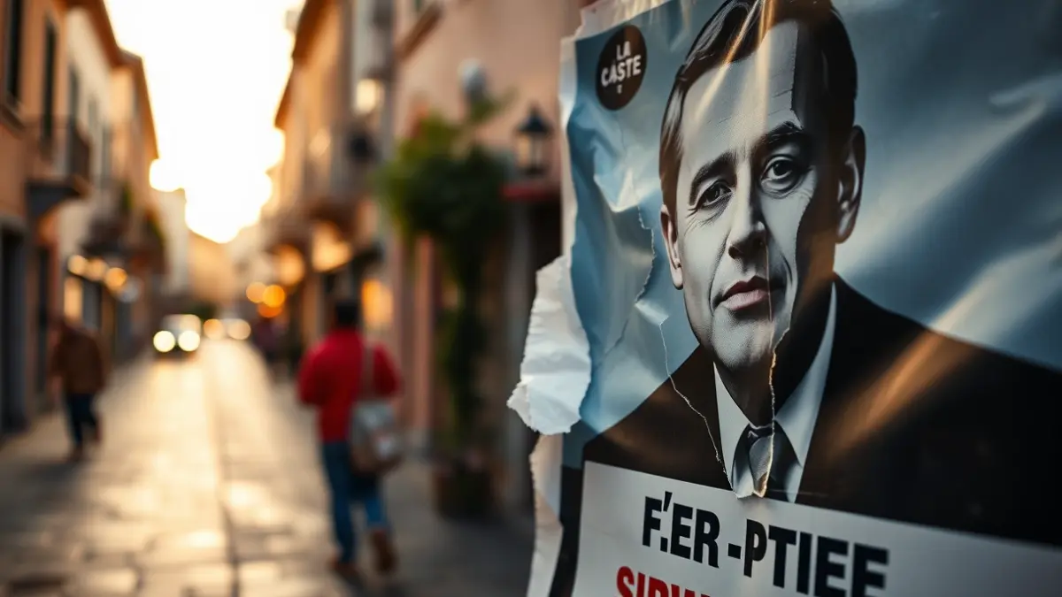 Image of a vandalized election poster on a street.