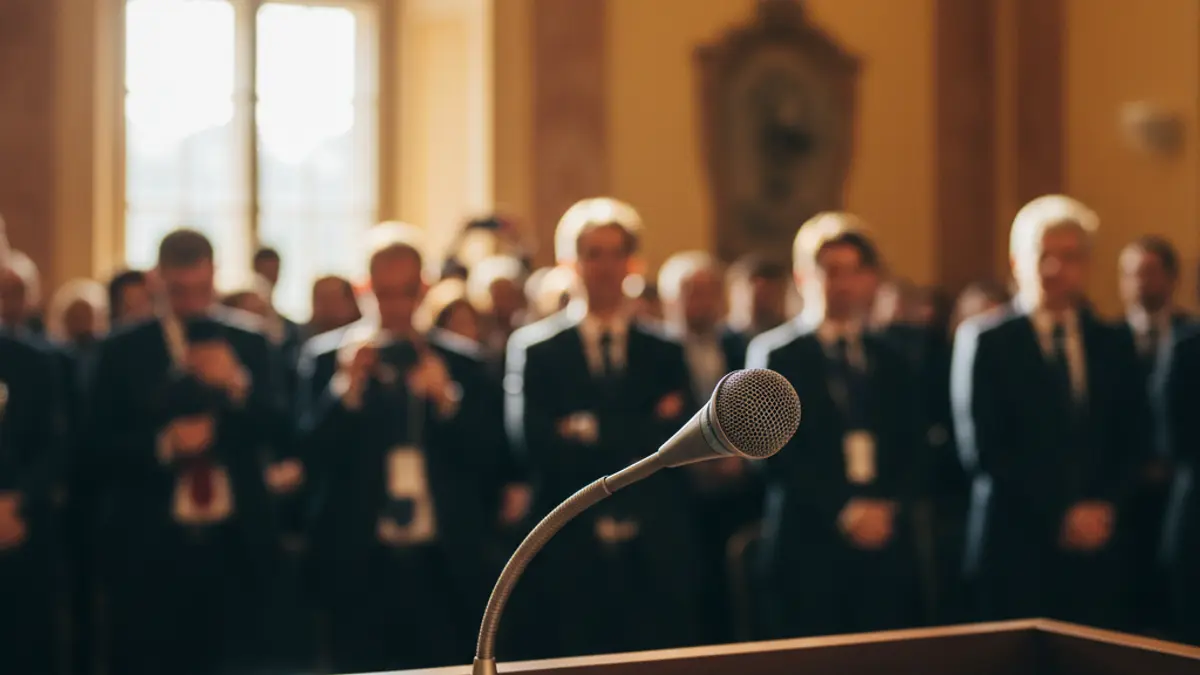 Generic image of a microphone on a podium, symbolizing a public statement or press conference.