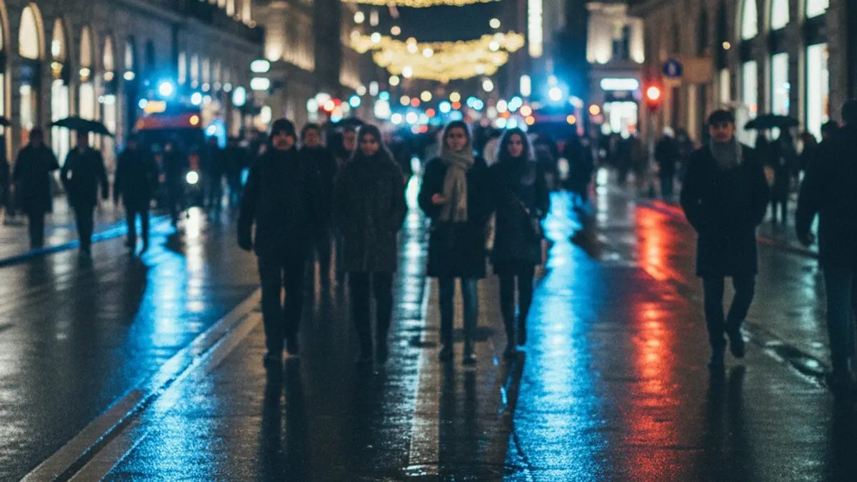 Generic image of police emergency lights reflecting on wet asphalt.