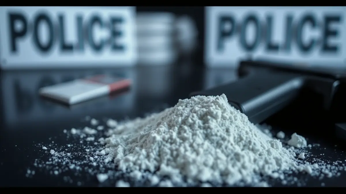 Image of seized drugs and a firearm, representing a police operation.