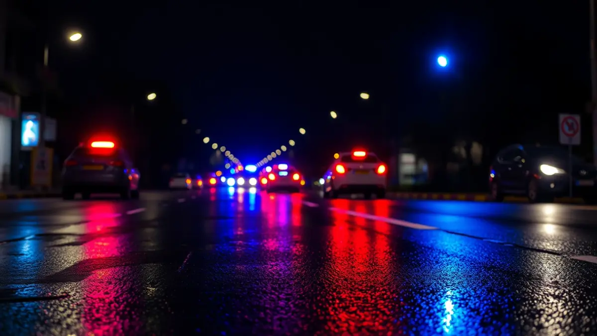 Imagen genérica de luces de emergencia de la policía reflejadas en el asfalto mojado.