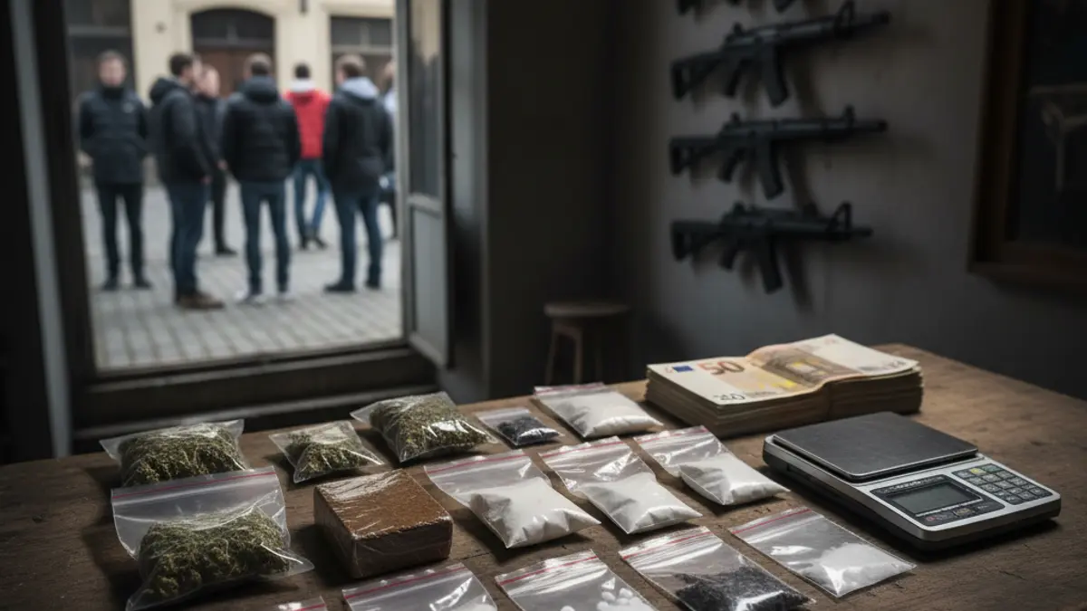 Image of seized drugs, cash, and airsoft weapons.