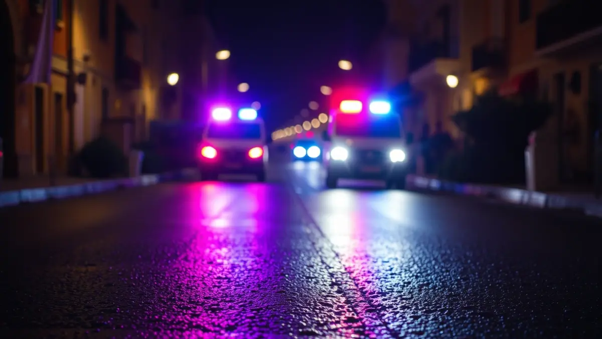 Imagen genérica de luces de emergencia de la policía reflejadas en el asfalto mojado.