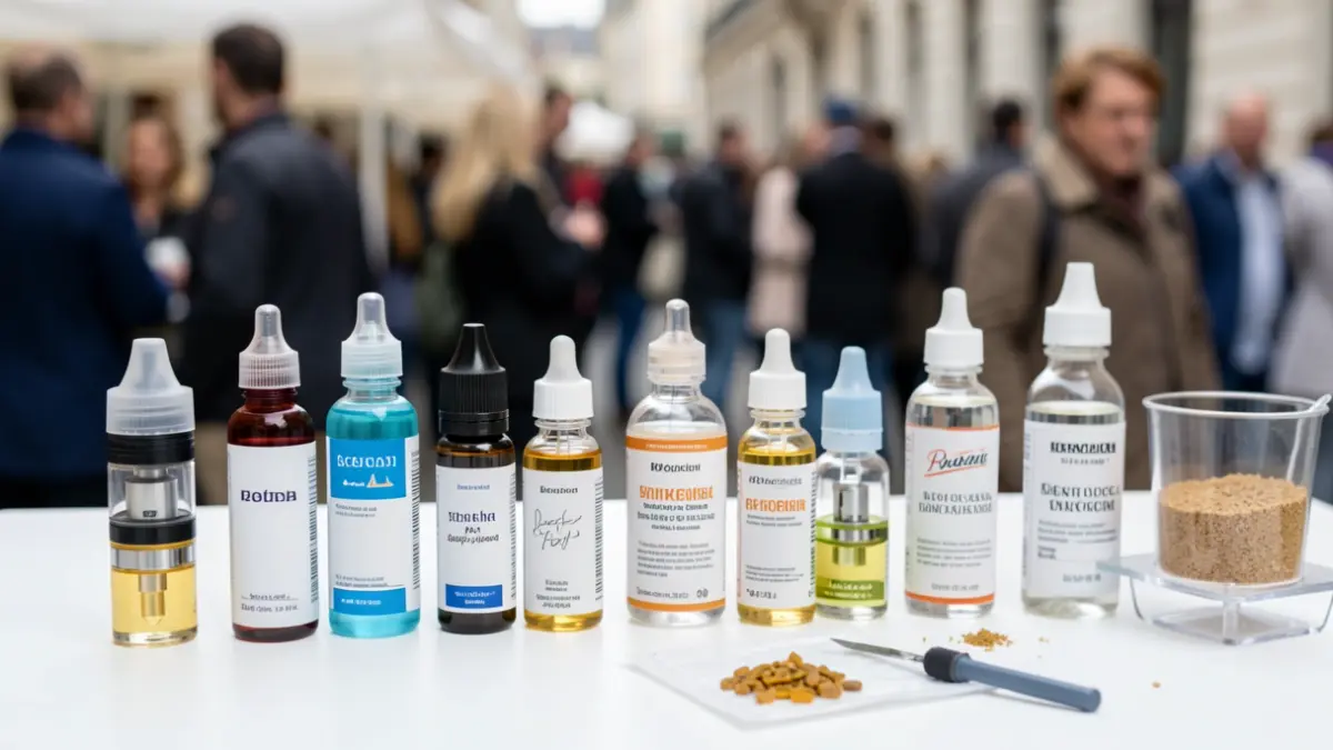 Imagen genérica de botellas de líquidos de vapeo y materias primas.