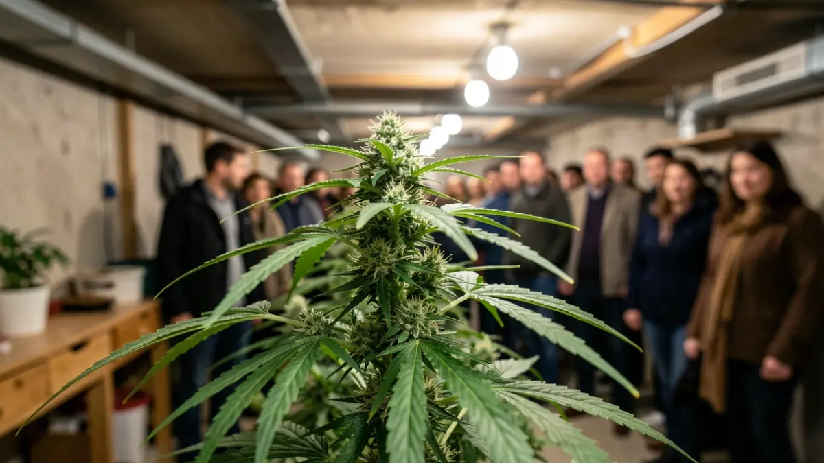 Image of a marijuana plant cultivated indoors.