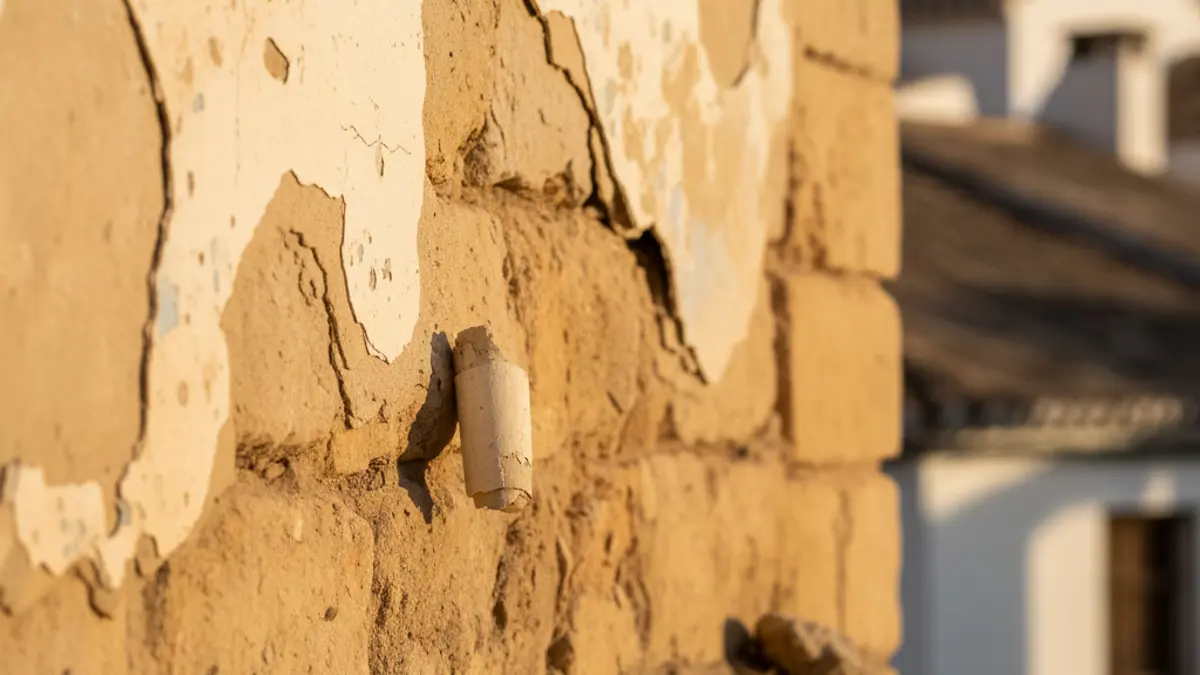 Image of debris fallen from the facade of an old building in Córdoba.