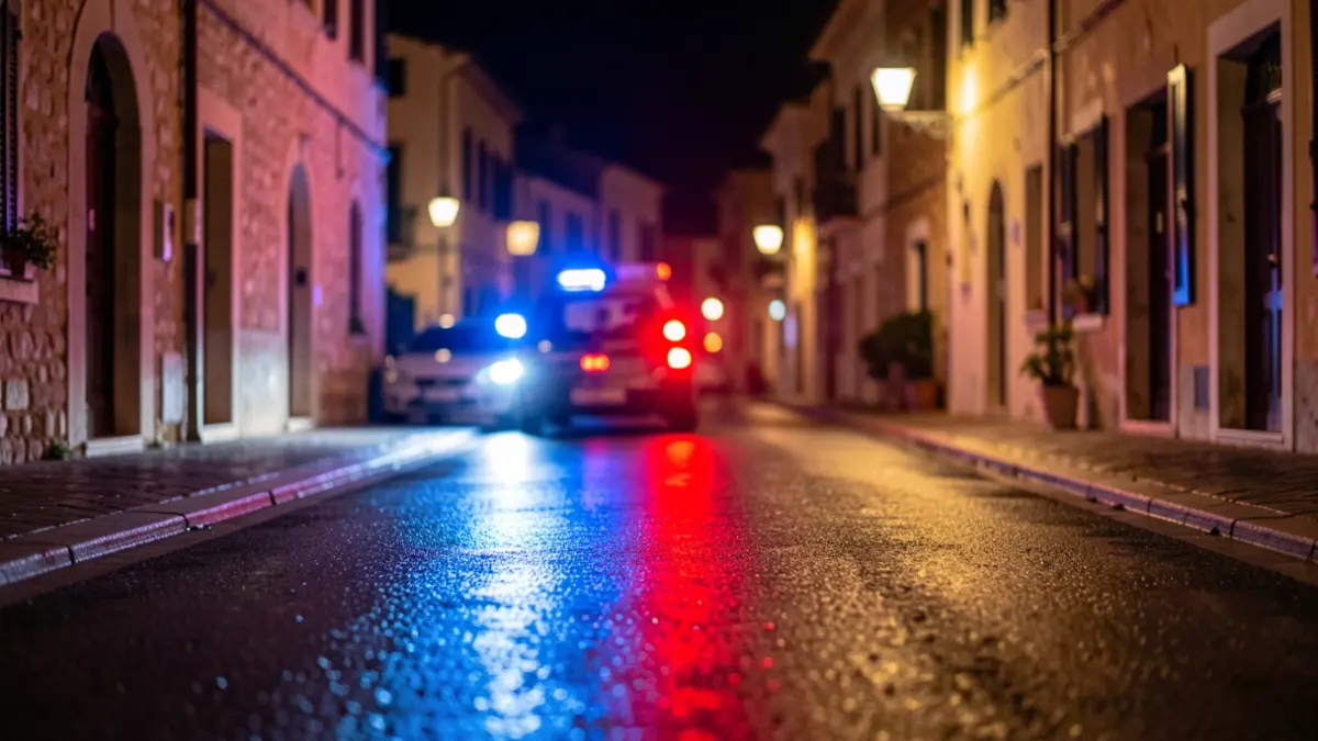 Imagen genérica de luces de emergencia policiales reflejadas en el asfalto.