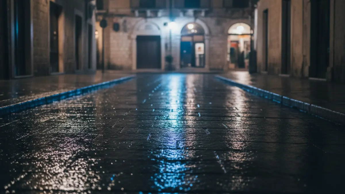 Generic image of emergency lights reflected on wet asphalt.