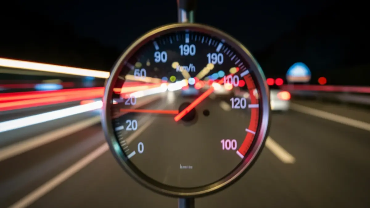 Imagen de un velocímetro marcando 190 km/h en una carretera limitada a 100 km/h.