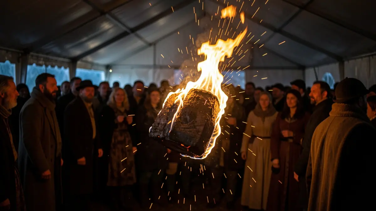 Image of a burning object being thrown inside a tent at the Córdoba Fair.
