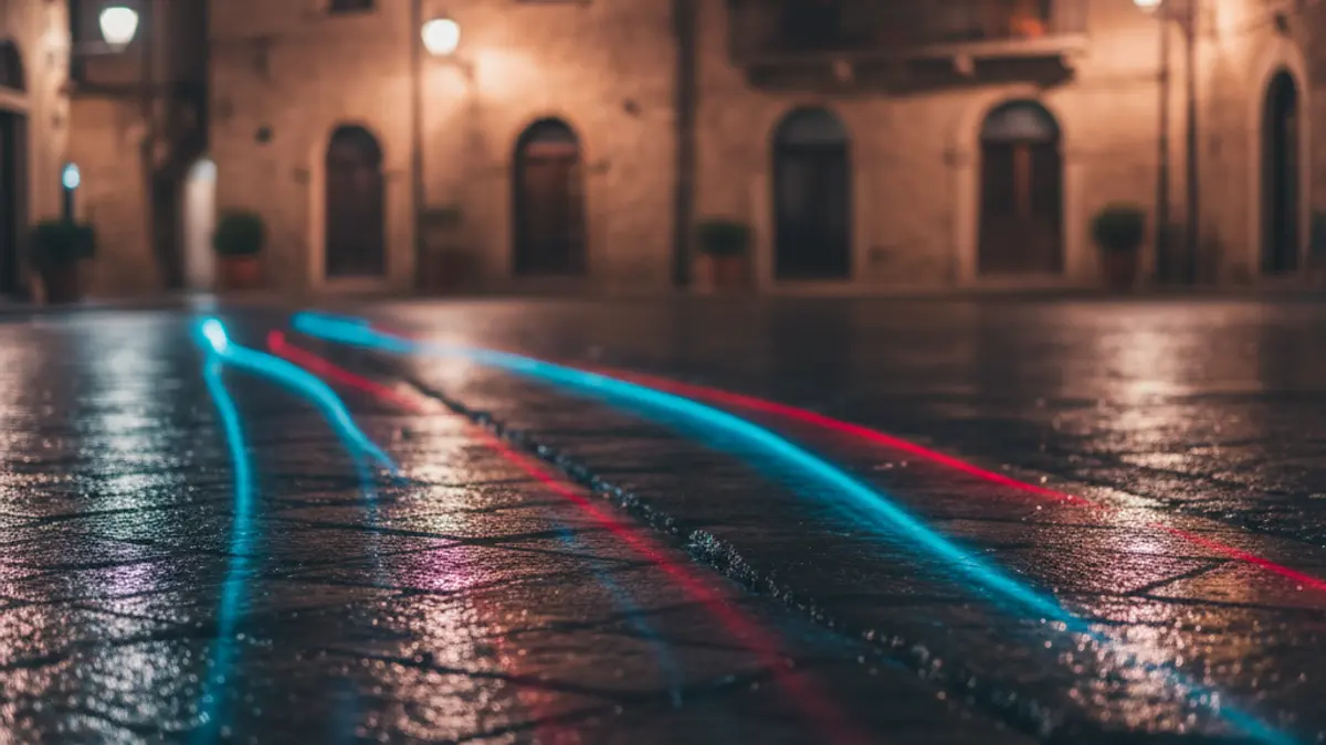Generic image of emergency lights reflected on wet asphalt.