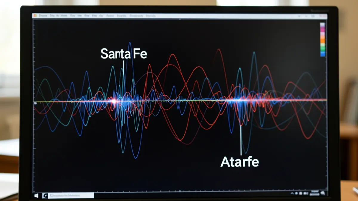 Visualización de ondas sísmicas en una pantalla de ordenador mostrando dos epicentros en Santa Fe y Atarfe.