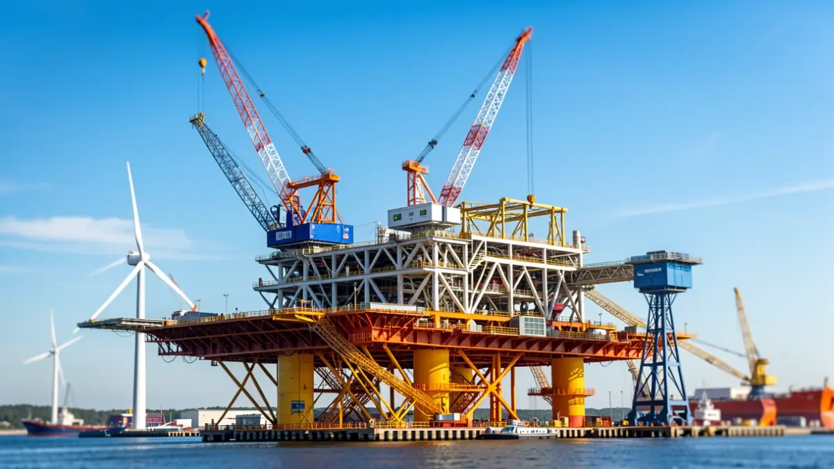 Image of an offshore wind platform under construction in San Roque.
