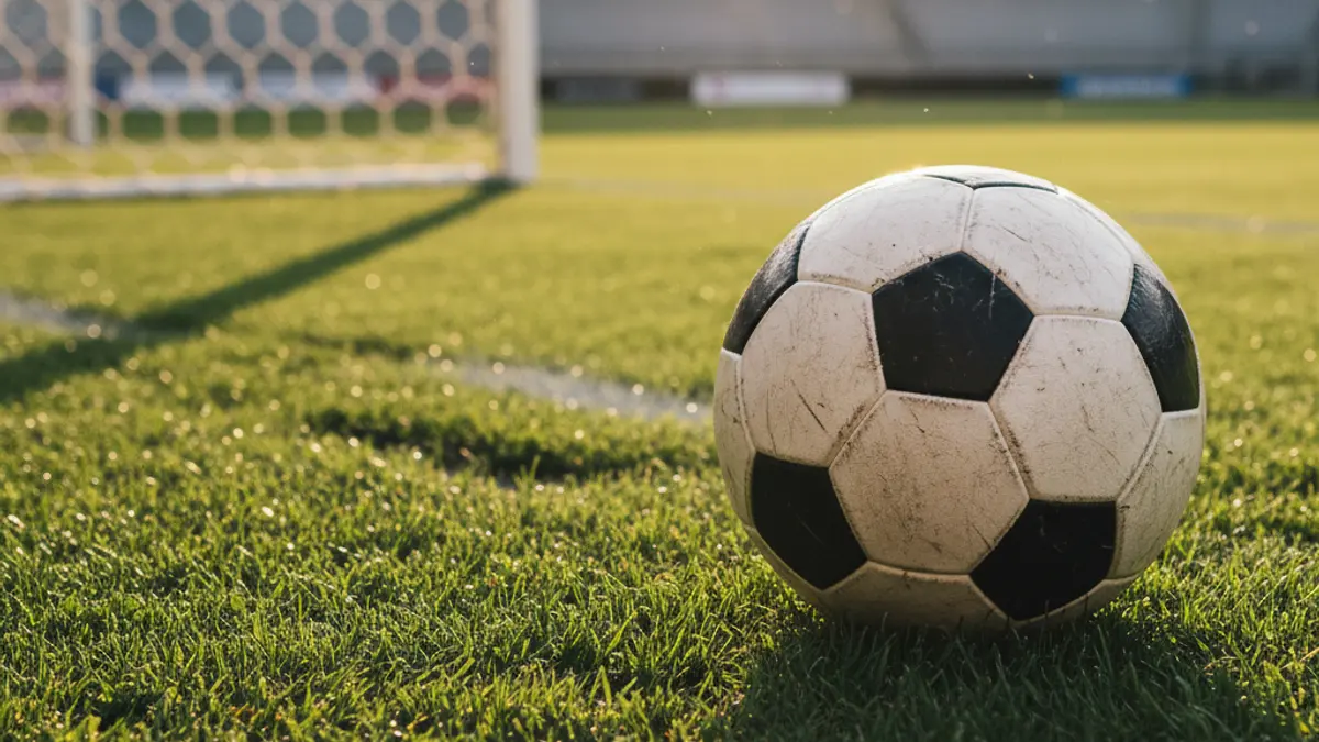 Generic image of a soccer ball on a stadium pitch.
