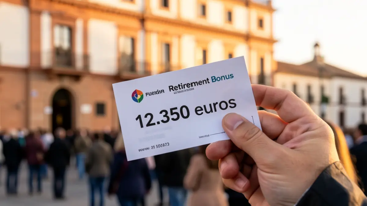 Imagen de un cheque de premio por jubilación con el importe visible.
