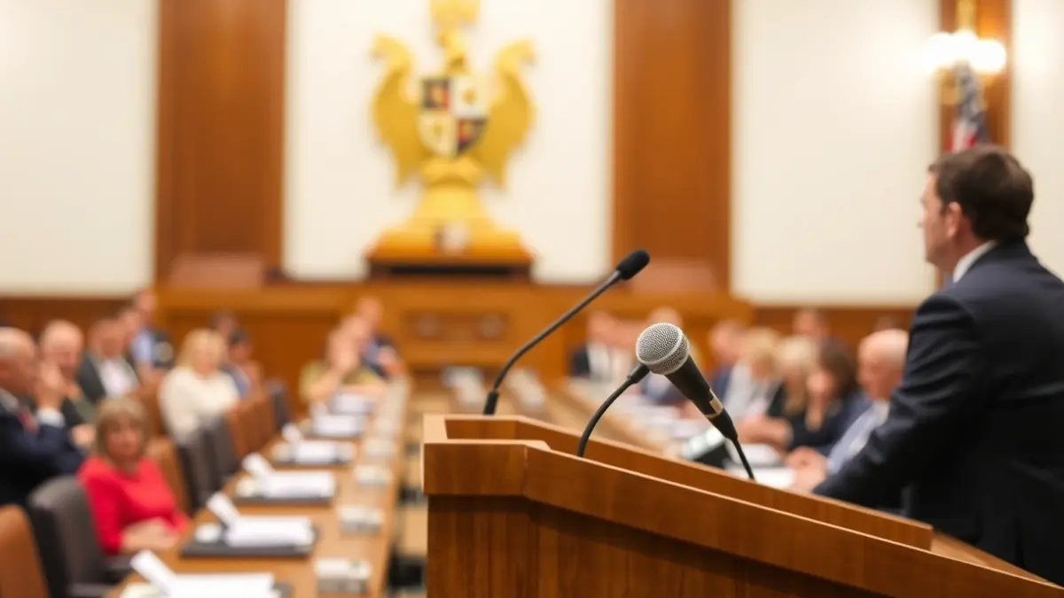 Generic image of a microphone on a podium during a plenary session.
