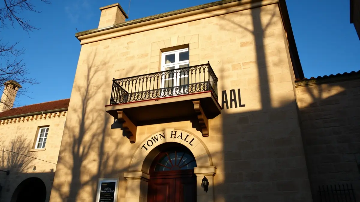 Fachada del ayuntamiento de Sanlúcar de Barrameda bajo el sol de la tarde.