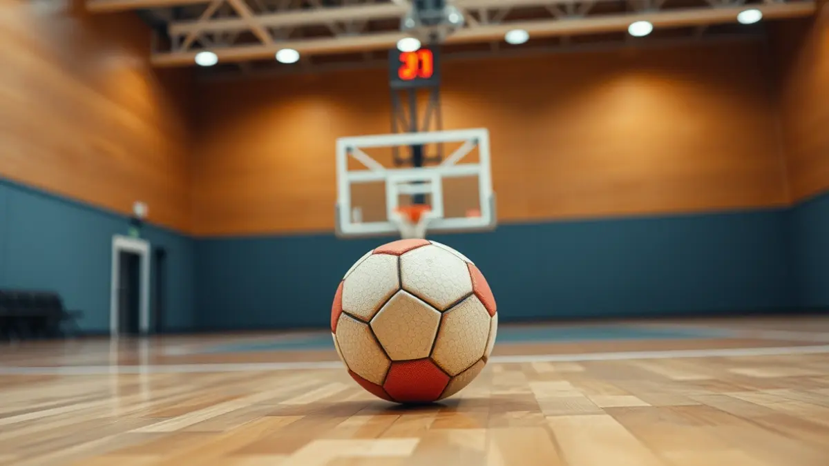Generic image of a handball on a court.