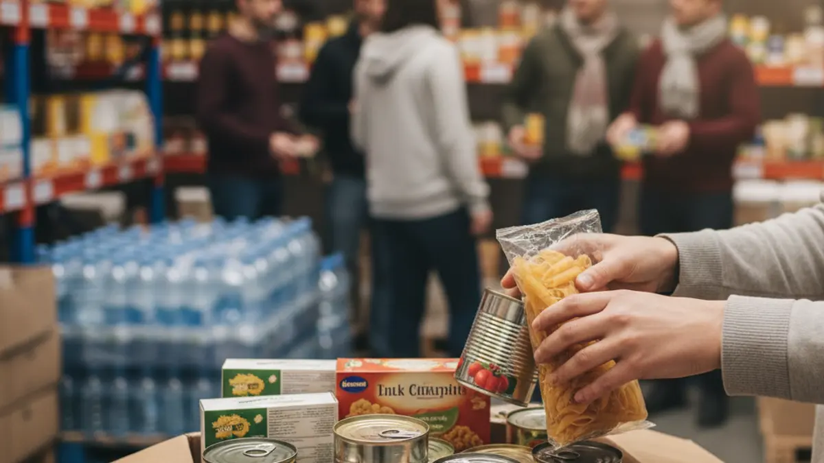 Imagen genérica de voluntarios clasificando alimentos en un almacén.