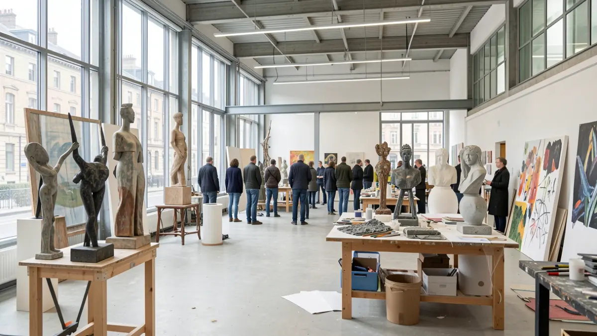 Imagen genérica de un estudio de arte contemporáneo con obras en proceso.